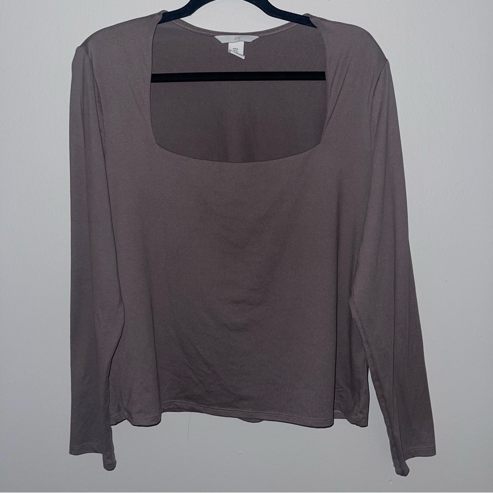Women's Long Sleeve Square Neck Top - Taupe